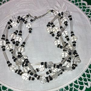 Acrylic beads & bars w/rhinestone separators, fish hook close necklace $29